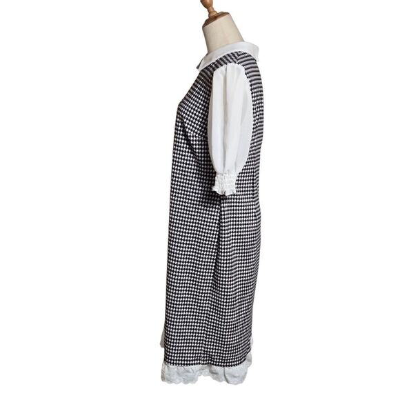 Shelby And Palmer Black and White Houndstooth Midi Retro Dress - Picture 6 of 8